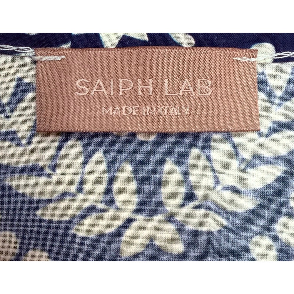 Saiph Lab Italy Blue Boho Cotton Dress L Tiered V Neck Peasant - Picture 6 of 10
